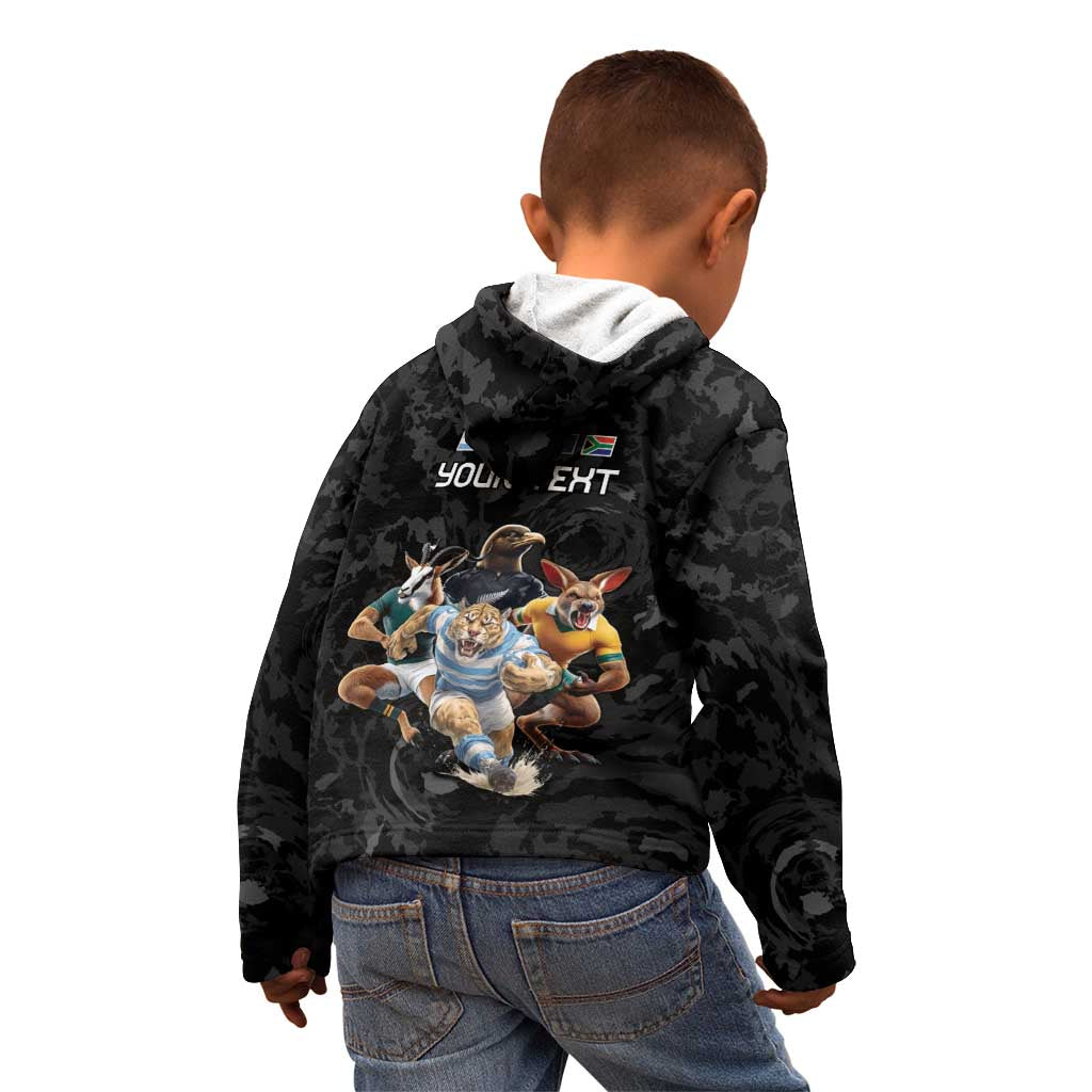 Custom Rugby Southern Hemisphere Kid Hoodie Argentina AUNZ South Africa Mascot Black - Polynesian Pride