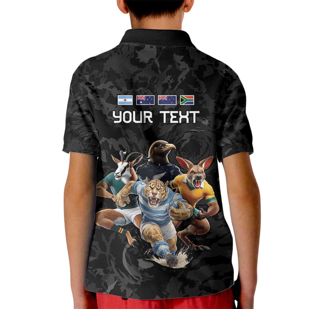 Custom Rugby Southern Hemisphere Kid Polo Shirt Argentina AUNZ South Africa Mascot Black - Polynesian Pride
