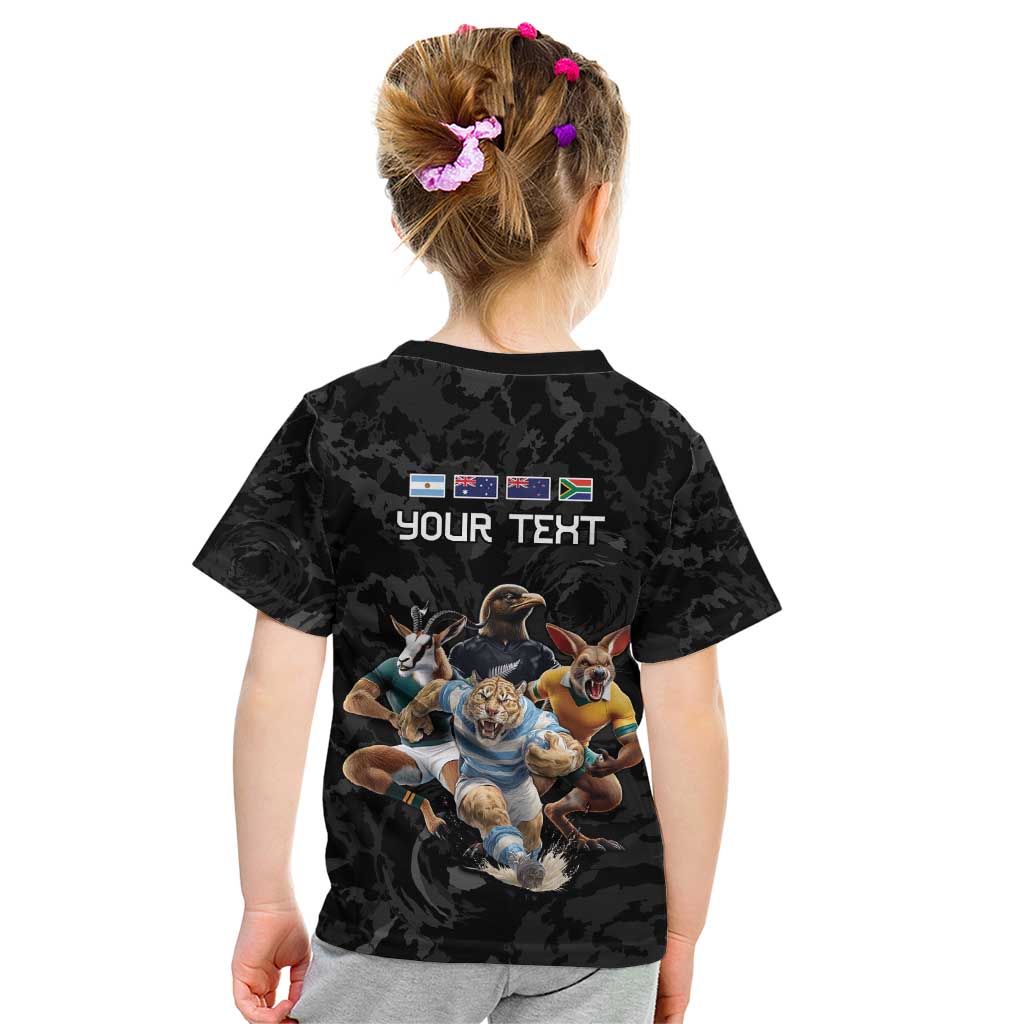Custom Rugby Southern Hemisphere Kid T Shirt Argentina AUNZ South Africa Mascot Black - Polynesian Pride