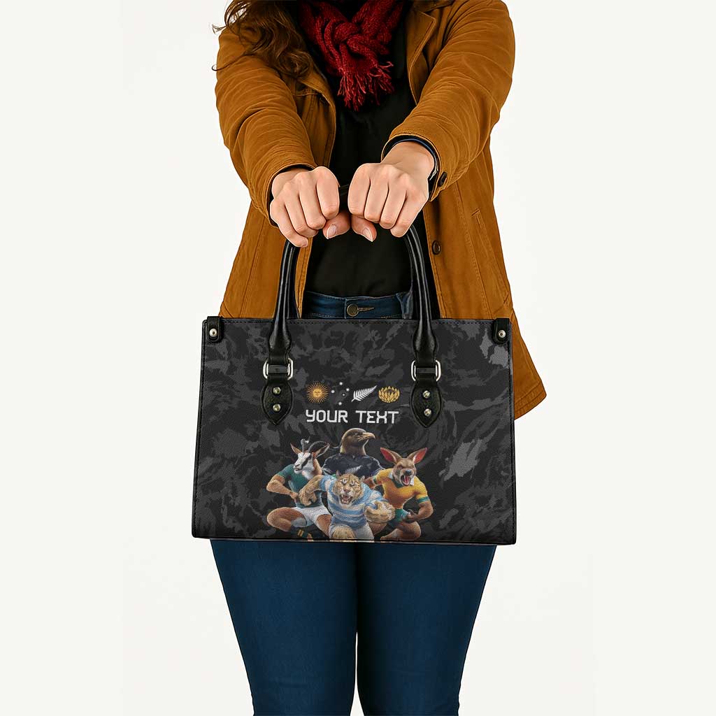 Custom Rugby Southern Hemisphere Leather Bag Argentina AUNZ South Africa Mascot Black - Polynesian Pride
