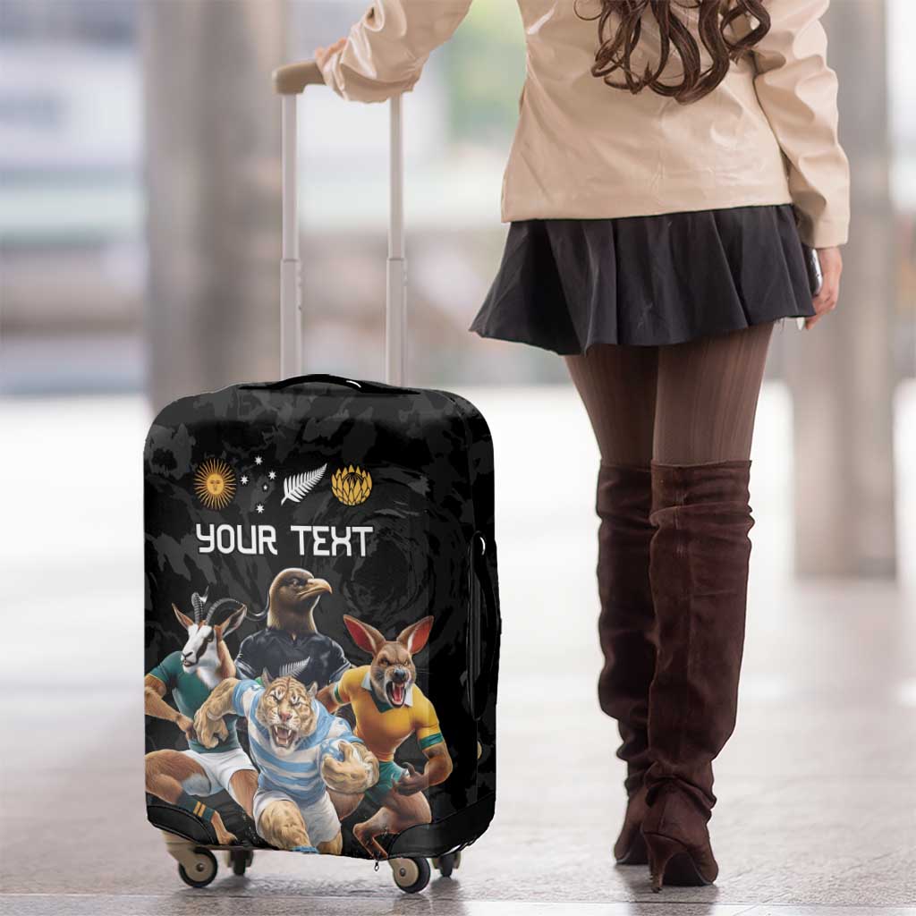 Custom Rugby Southern Hemisphere Luggage Cover Argentina AUNZ South Africa Mascot Black - Polynesian Pride