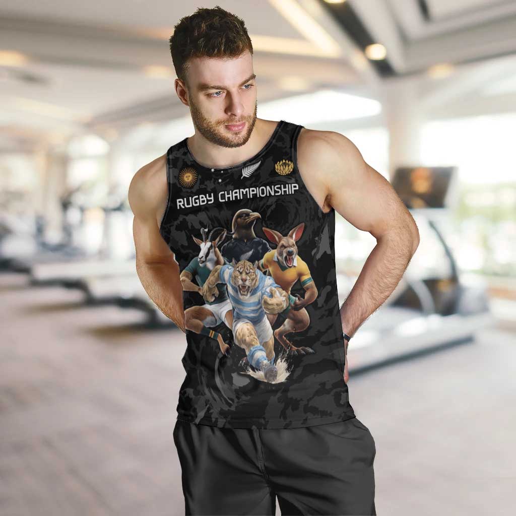 Custom Rugby Southern Hemisphere Men Tank Top Argentina AUNZ South Africa Mascot Black - Polynesian Pride