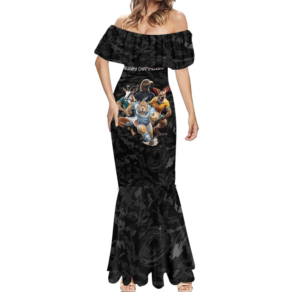 Custom Rugby Southern Hemisphere Mermaid Dress Argentina AUNZ South Africa Mascot Black - Polynesian Pride