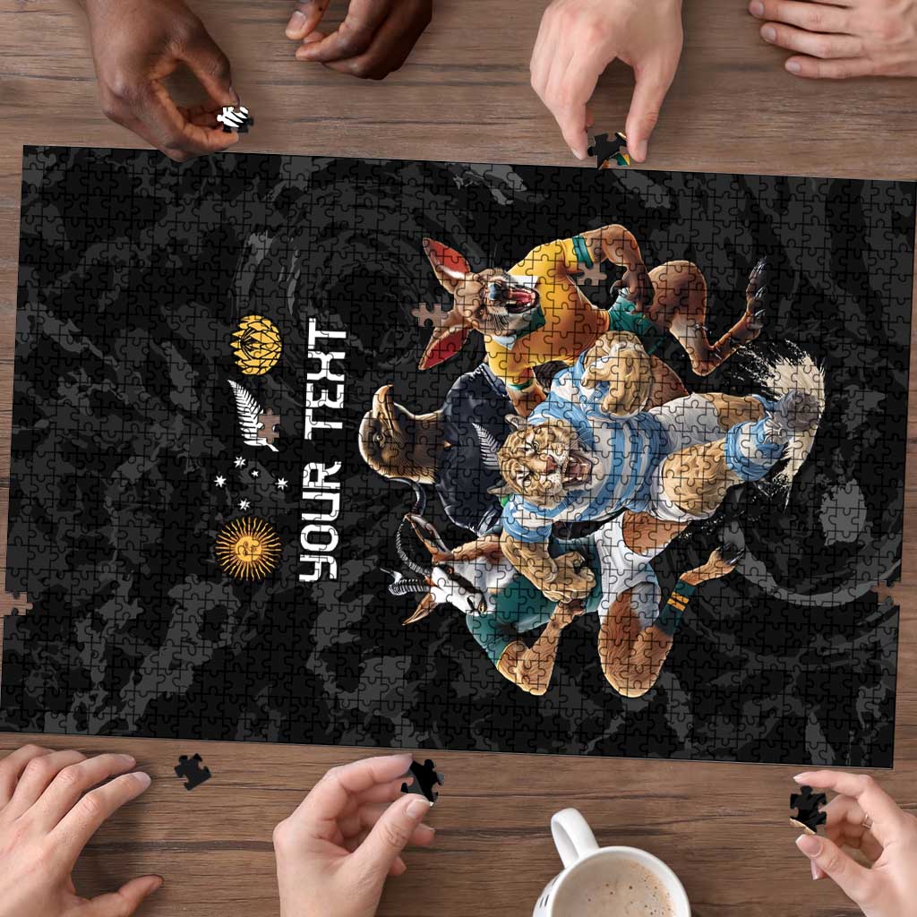 Custom Rugby Southern Hemisphere Puzzle Argentina AUNZ South Africa Mascot Black - Polynesian Pride