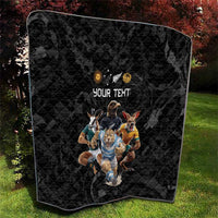 Custom Rugby Southern Hemisphere Quilt Argentina AUNZ South Africa Mascot Black - Polynesian Pride