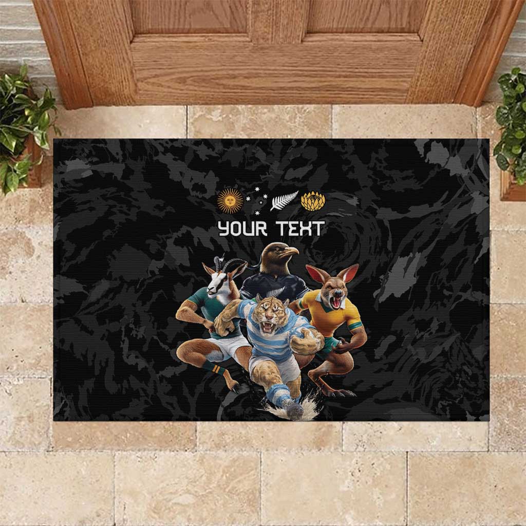 Custom Rugby Southern Hemisphere Rubber Doormat Argentina AUNZ South Africa Mascot Black - Polynesian Pride