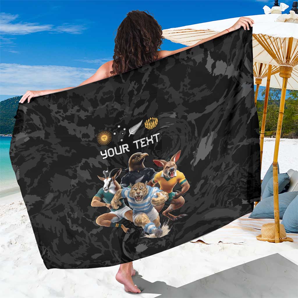 Custom Rugby Southern Hemisphere Sarong Argentina AUNZ South Africa Mascot Black - Polynesian Pride