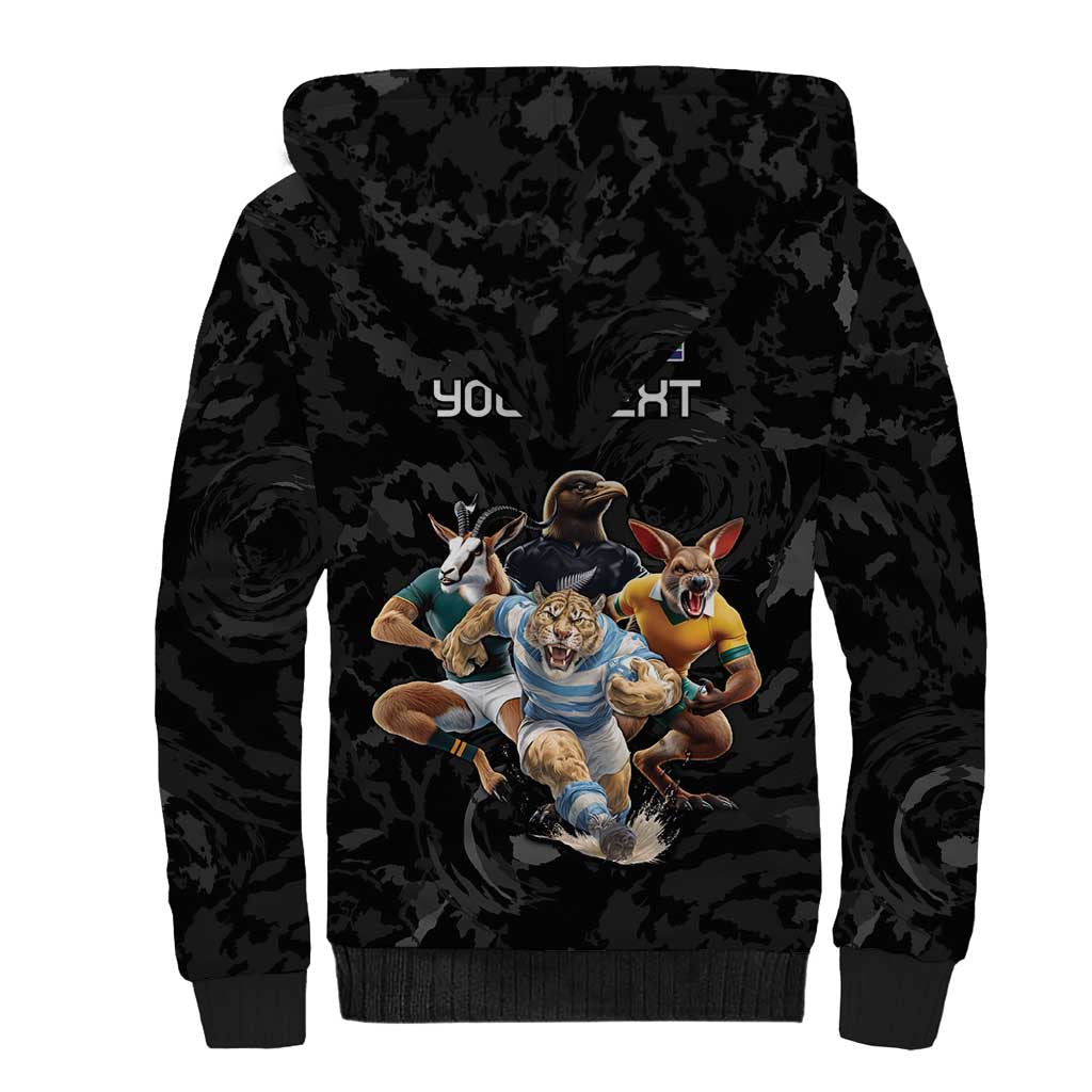 Custom Rugby Southern Hemisphere Sherpa Hoodie Argentina AUNZ South Africa Mascot Black - Polynesian Pride