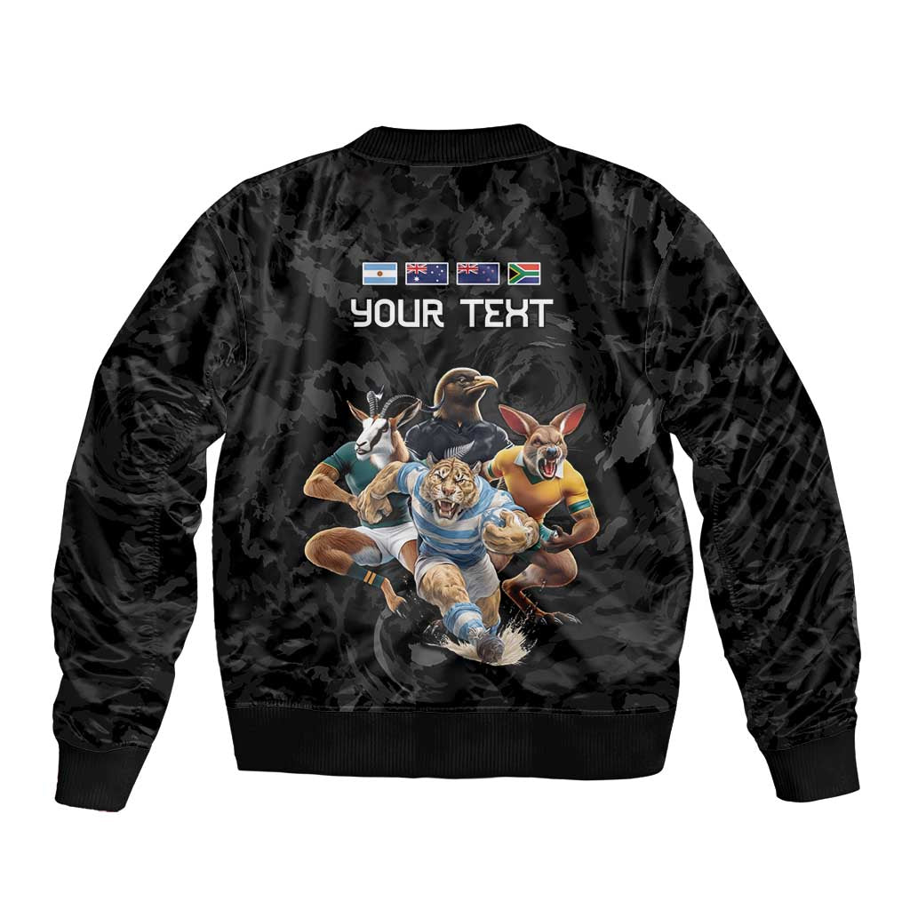 Custom Rugby Southern Hemisphere Sleeve Zip Bomber Jacket Argentina AUNZ South Africa Mascot Black - Polynesian Pride