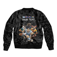 Custom Rugby Southern Hemisphere Sleeve Zip Bomber Jacket Argentina AUNZ South Africa Mascot Black - Polynesian Pride