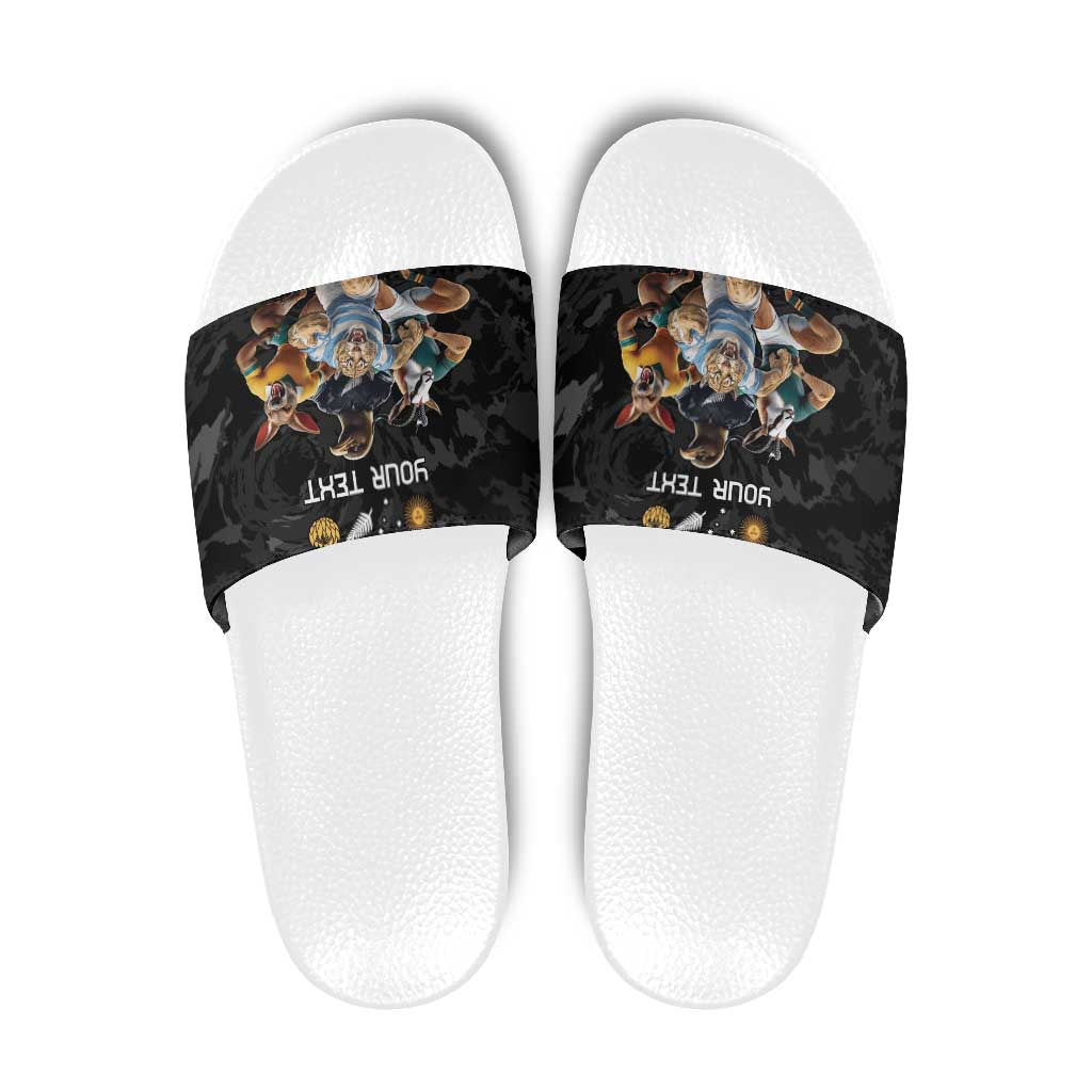 Custom Rugby Southern Hemisphere Slide Sandals Argentina AUNZ South Africa Mascot Black - Polynesian Pride