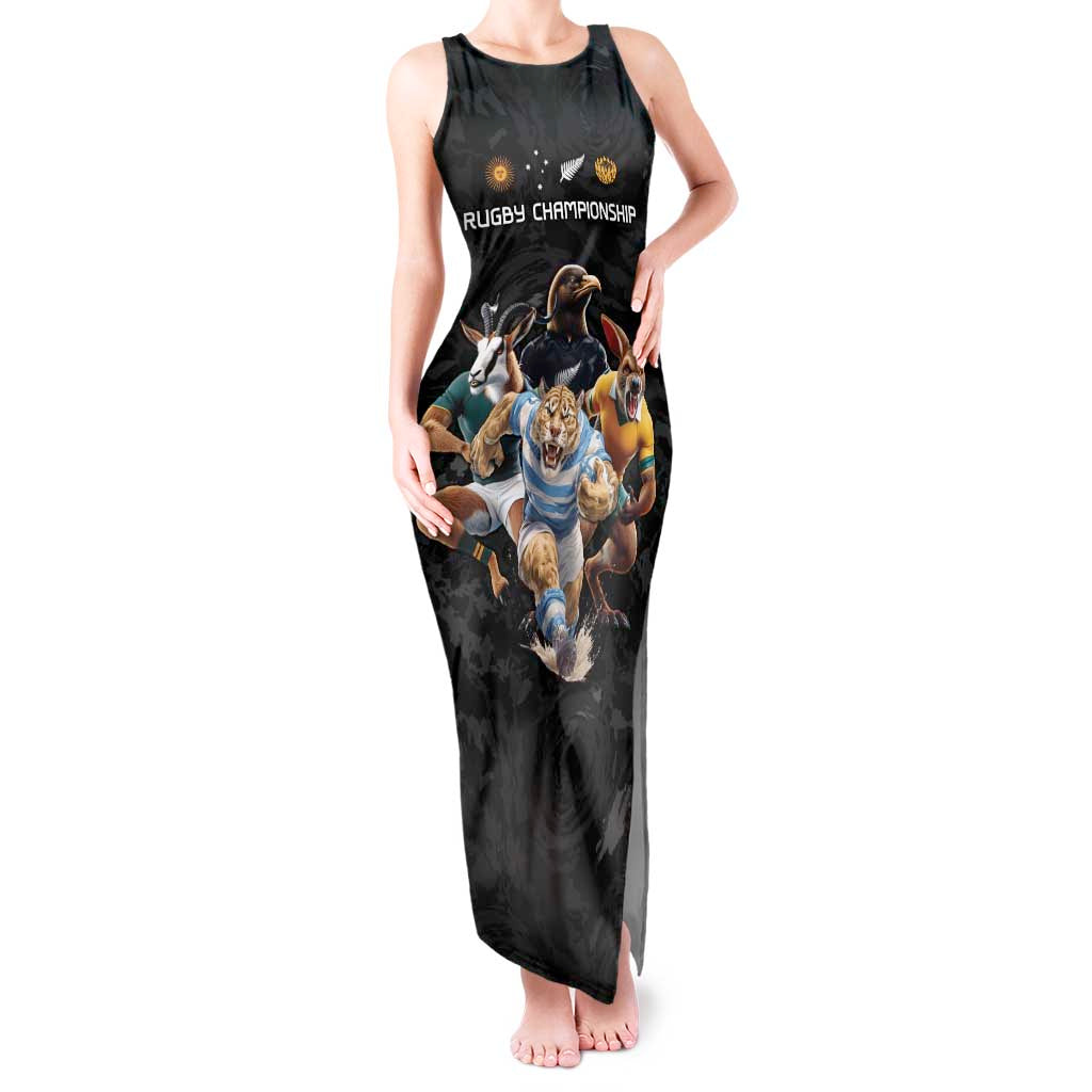 Custom Rugby Southern Hemisphere Tank Maxi Dress Argentina AUNZ South Africa Mascot Black - Polynesian Pride