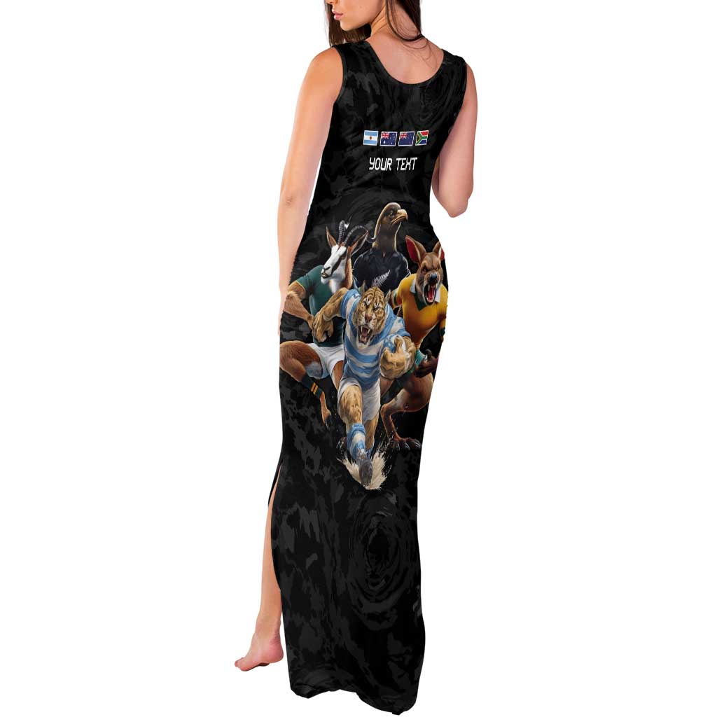 Custom Rugby Southern Hemisphere Tank Maxi Dress Argentina AUNZ South Africa Mascot Black - Polynesian Pride