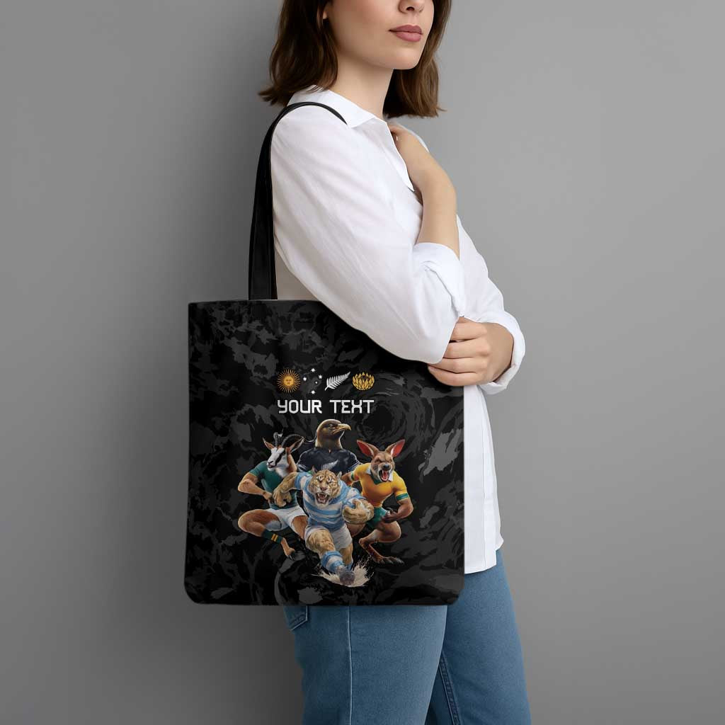 Custom Rugby Southern Hemisphere Tote Bag Argentina AUNZ South Africa Mascot Black - Polynesian Pride