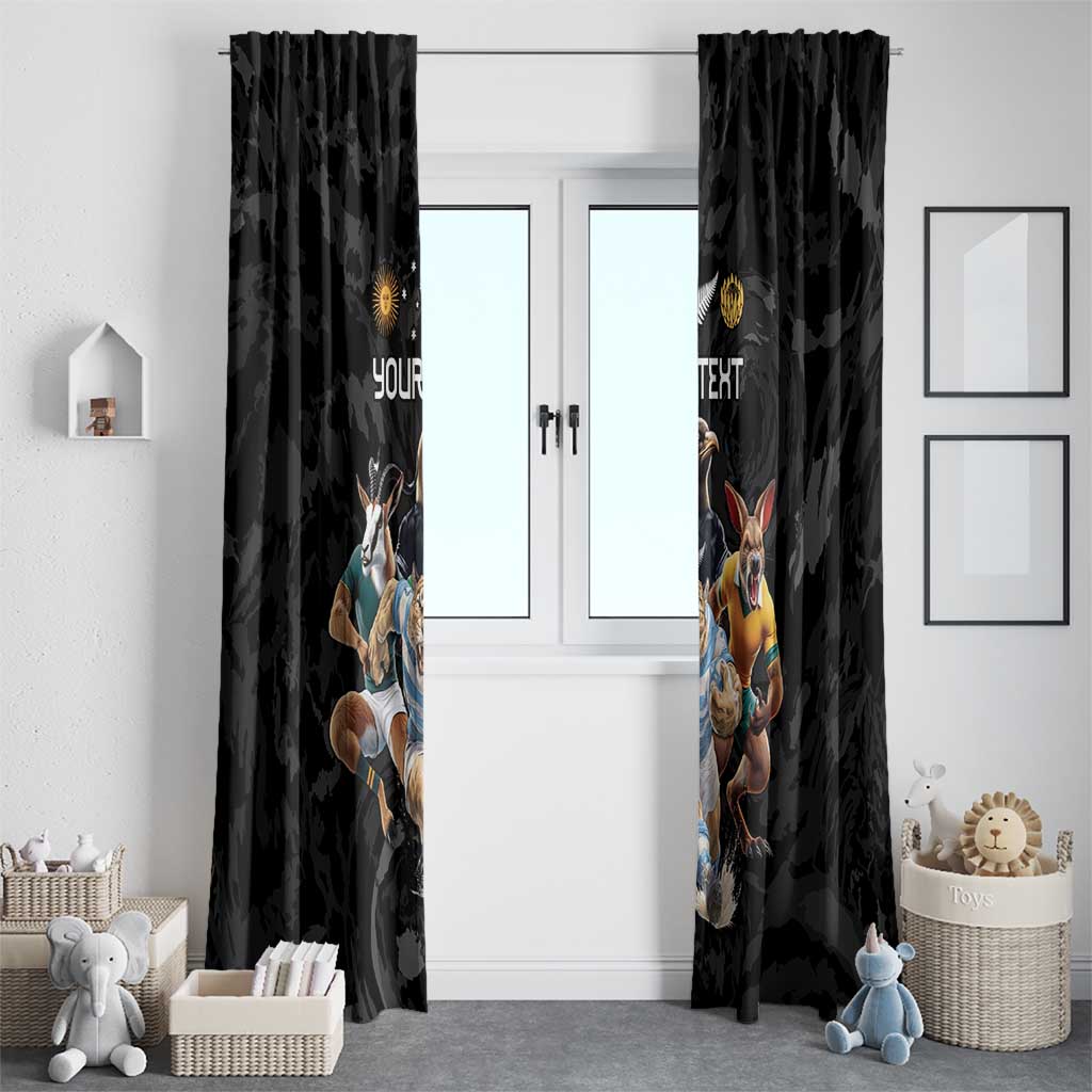 Custom Rugby Southern Hemisphere Window Curtain Argentina AUNZ South Africa Mascot Black - Polynesian Pride