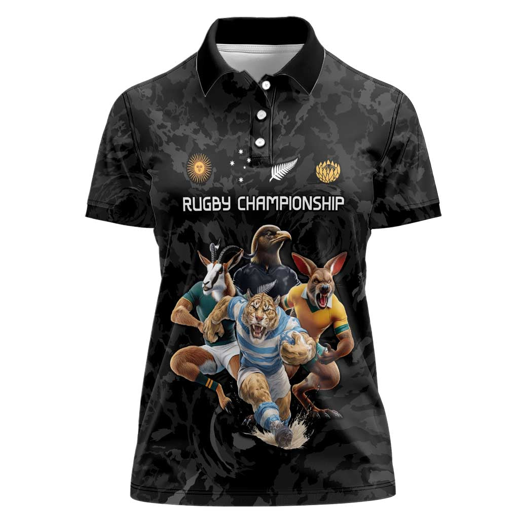Custom Rugby Southern Hemisphere Women Polo Shirt Argentina AUNZ South Africa Mascot Black LT9 Female Black - Polynesian Pride