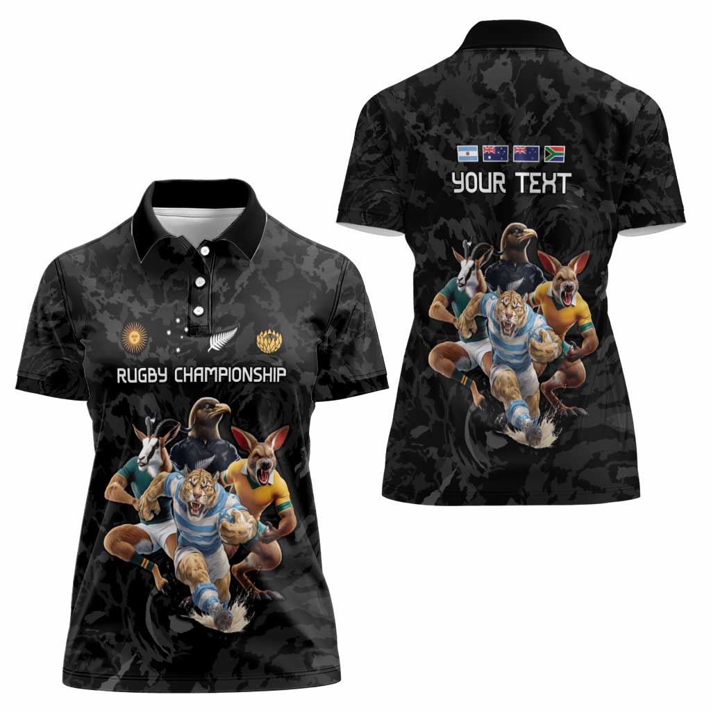 Custom Rugby Southern Hemisphere Women Polo Shirt Argentina AUNZ South Africa Mascot Black LT9 - Polynesian Pride