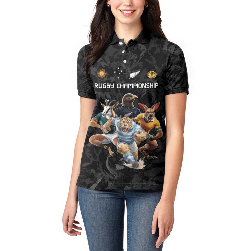 Custom Rugby Southern Hemisphere Women Polo Shirt Argentina AUNZ South Africa Mascot Black LT9 - Polynesian Pride