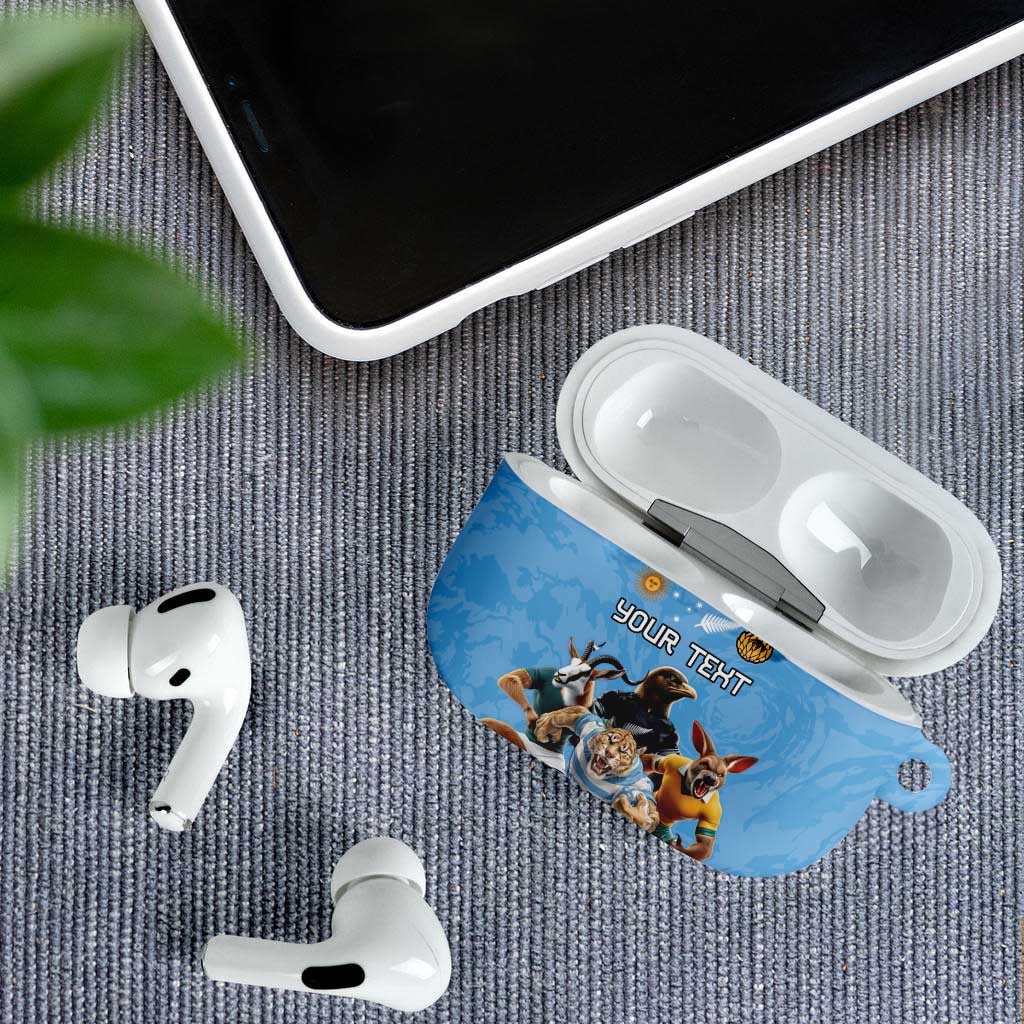 Custom Rugby Southern Hemisphere AirPods Case Argentina AUNZ South Africa Mascot Blue - Polynesian Pride