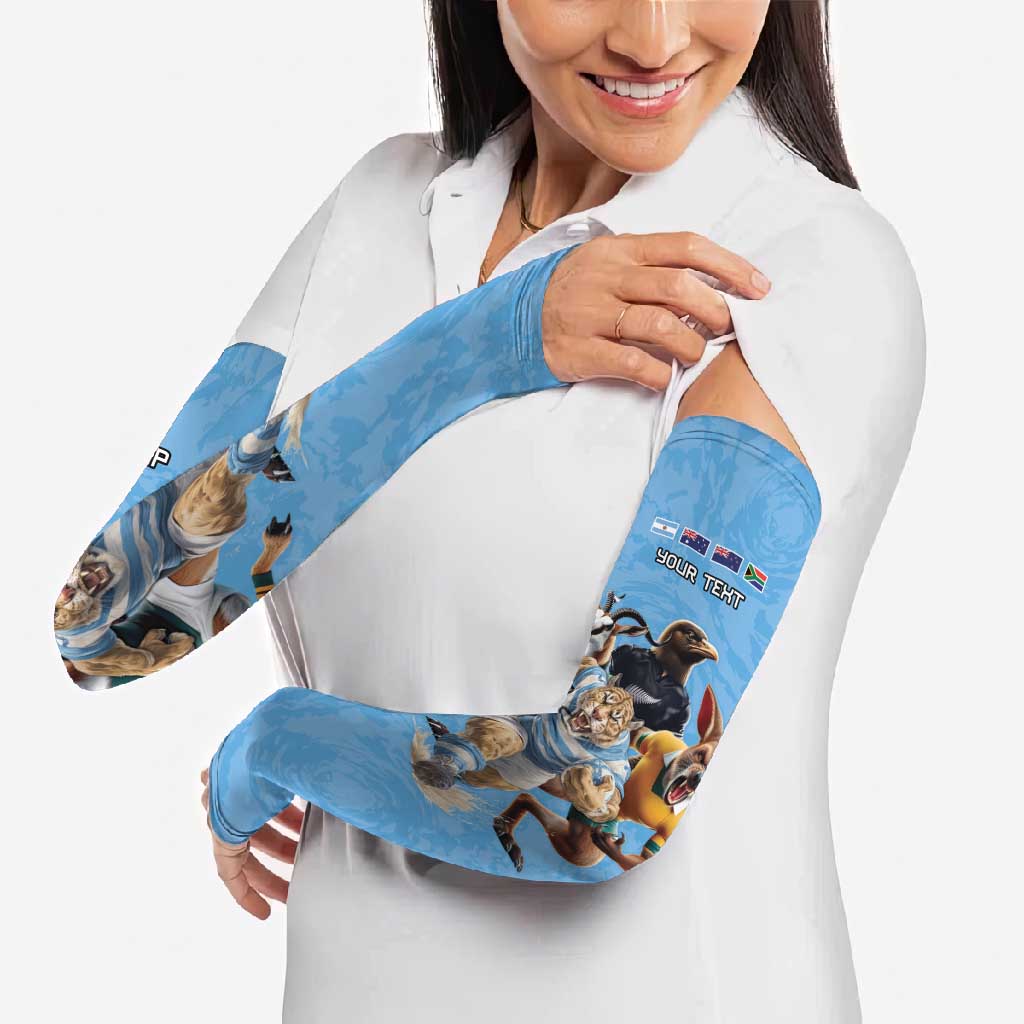Custom Rugby Southern Hemisphere Arm Sleeves Argentina AUNZ South Africa Mascot Blue - Polynesian Pride