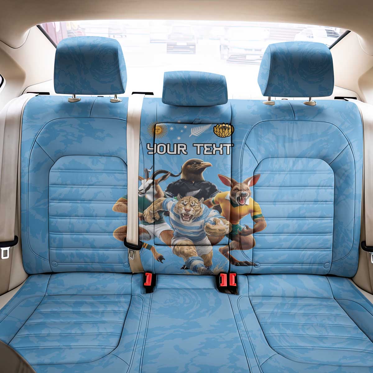 Custom Rugby Southern Hemisphere Back Car Seat Cover Argentina AUNZ South Africa Mascot Blue - Polynesian Pride