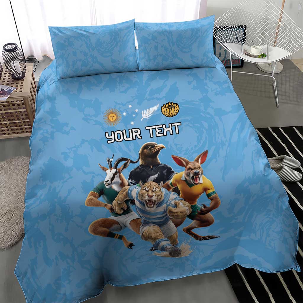Custom Rugby Southern Hemisphere Bedding Set Argentina AUNZ South Africa Mascot Blue - Polynesian Pride
