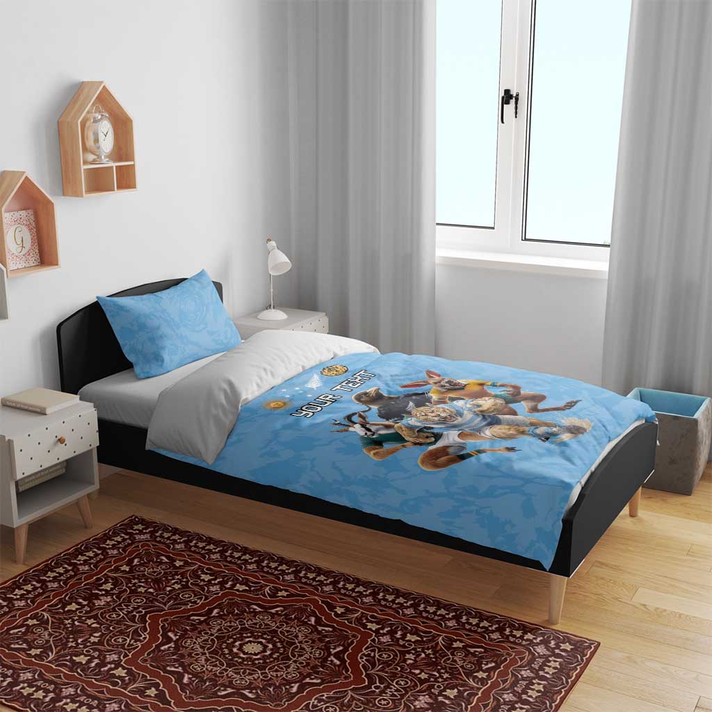 Custom Rugby Southern Hemisphere Bedding Set Argentina AUNZ South Africa Mascot Blue - Polynesian Pride