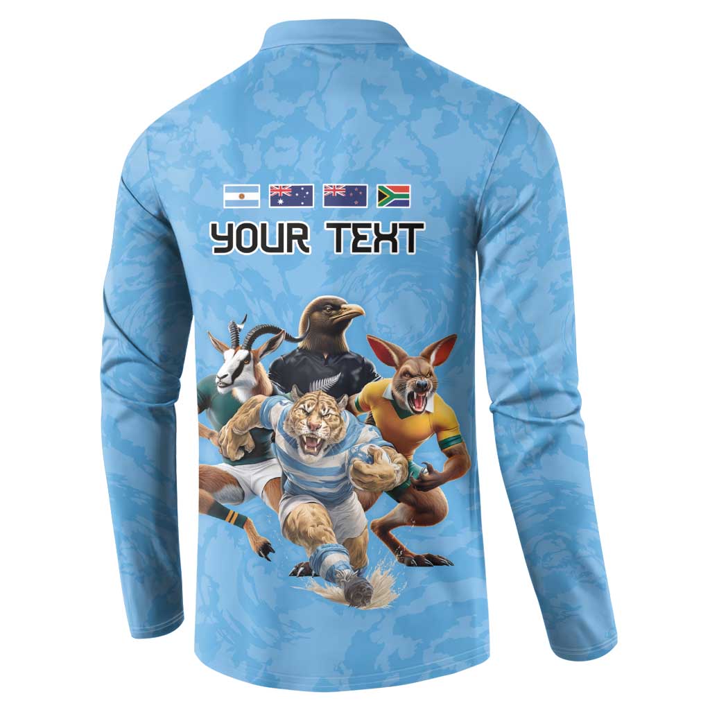 Custom Rugby Southern Hemisphere Button Sweatshirt Argentina AUNZ South Africa Mascot Blue - Polynesian Pride