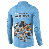 Custom Rugby Southern Hemisphere Button Sweatshirt Argentina AUNZ South Africa Mascot Blue - Polynesian Pride
