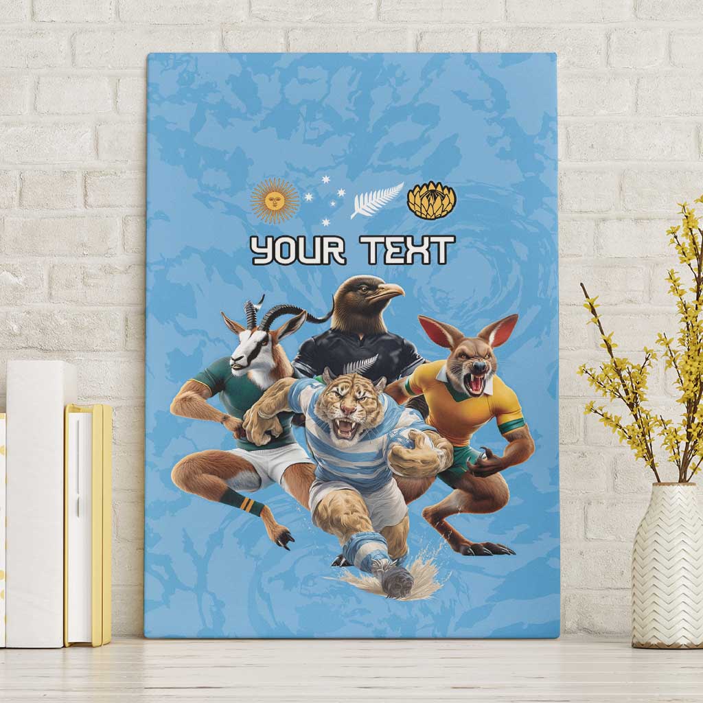 Custom Rugby Southern Hemisphere Canvas Wall Art Argentina AUNZ South Africa Mascot Blue - Polynesian Pride