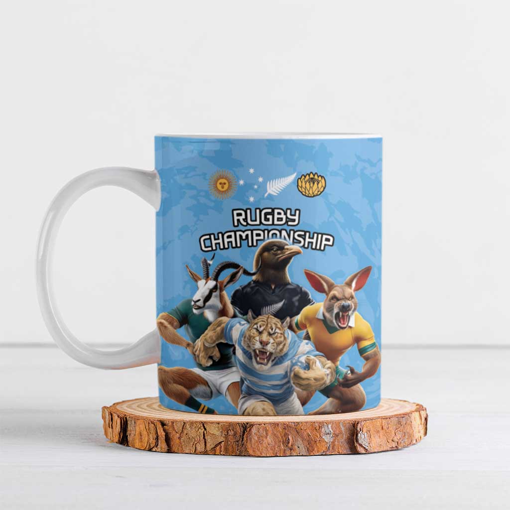 Custom Rugby Southern Hemisphere Ceramic Mug Argentina AUNZ South Africa Mascot Blue - Polynesian Pride