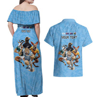 Custom Rugby Southern Hemisphere Couples Matching Off Shoulder Maxi Dress and Hawaiian Shirt Argentina AUNZ South Africa Mascot Blue LT9 - Polynesian Pride