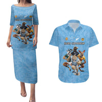 Custom Rugby Southern Hemisphere Couples Matching Puletasi and Hawaiian Shirt Argentina AUNZ South Africa Mascot Blue LT9 Blue - Polynesian Pride