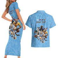 Custom Rugby Southern Hemisphere Couples Matching Short Sleeve Bodycon Dress and Hawaiian Shirt Argentina AUNZ South Africa Mascot Blue LT9 - Polynesian Pride