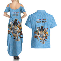 Custom Rugby Southern Hemisphere Couples Matching Summer Maxi Dress and Hawaiian Shirt Argentina AUNZ South Africa Mascot Blue LT9 - Polynesian Pride