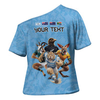 Custom Rugby Southern Hemisphere Cross Shoulder Shirt Argentina AUNZ South Africa Mascot Blue - Polynesian Pride