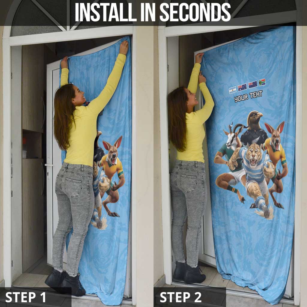 Custom Rugby Southern Hemisphere Door Cover Argentina AUNZ South Africa Mascot Blue - Polynesian Pride