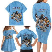 Custom Rugby Southern Hemisphere Family Matching Long Sleeve Bodycon Dress and Hawaiian Shirt Argentina AUNZ South Africa Mascot Blue LT9 - Polynesian Pride
