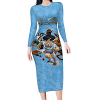 Custom Rugby Southern Hemisphere Family Matching Long Sleeve Bodycon Dress and Hawaiian Shirt Argentina AUNZ South Africa Mascot Blue LT9 Mom's Dress Blue - Polynesian Pride