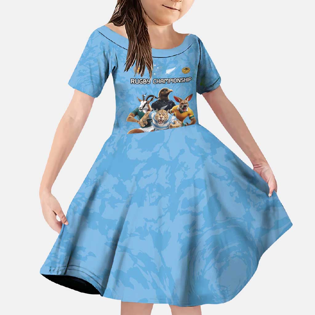 Custom Rugby Southern Hemisphere Family Matching Mermaid Dress and Hawaiian Shirt Argentina AUNZ South Africa Mascot Blue LT9 Daughter's Dress Blue - Polynesian Pride