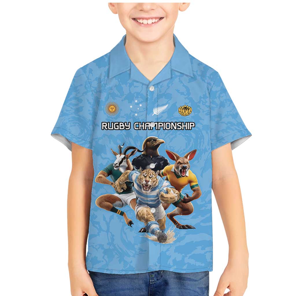Custom Rugby Southern Hemisphere Family Matching Mermaid Dress and Hawaiian Shirt Argentina AUNZ South Africa Mascot Blue LT9 Son's Shirt Blue - Polynesian Pride
