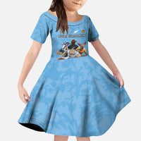 Custom Rugby Southern Hemisphere Family Matching Off The Shoulder Long Sleeve Dress and Hawaiian Shirt Argentina AUNZ South Africa Mascot Blue LT9 Daughter's Dress Blue - Polynesian Pride