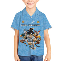 Custom Rugby Southern Hemisphere Family Matching Off The Shoulder Long Sleeve Dress and Hawaiian Shirt Argentina AUNZ South Africa Mascot Blue LT9 Son's Shirt Blue - Polynesian Pride