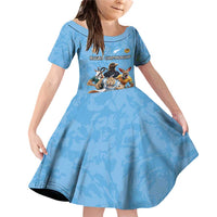 Custom Rugby Southern Hemisphere Family Matching Off Shoulder Short Dress and Hawaiian Shirt Argentina AUNZ South Africa Mascot Blue LT9 Daughter's Dress Blue - Polynesian Pride