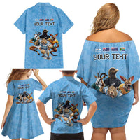 Custom Rugby Southern Hemisphere Family Matching Off Shoulder Short Dress and Hawaiian Shirt Argentina AUNZ South Africa Mascot Blue LT9 - Polynesian Pride