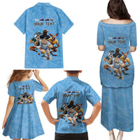 Custom Rugby Southern Hemisphere Family Matching Puletasi and Hawaiian Shirt Argentina AUNZ South Africa Mascot Blue LT9 - Polynesian Pride