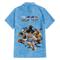 Custom Rugby Southern Hemisphere Family Matching Puletasi and Hawaiian Shirt Argentina AUNZ South Africa Mascot Blue LT9 - Polynesian Pride