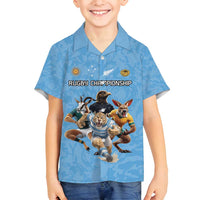 Custom Rugby Southern Hemisphere Family Matching Puletasi and Hawaiian Shirt Argentina AUNZ South Africa Mascot Blue LT9 Son's Shirt Blue - Polynesian Pride