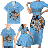 Custom Rugby Southern Hemisphere Family Matching Short Sleeve Bodycon Dress and Hawaiian Shirt Argentina AUNZ South Africa Mascot Blue LT9 - Polynesian Pride