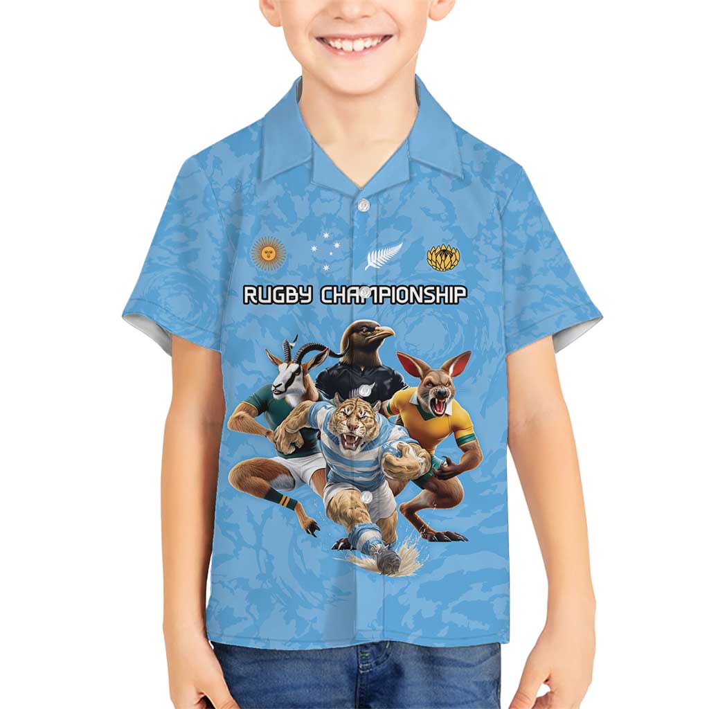Custom Rugby Southern Hemisphere Family Matching Summer Maxi Dress and Hawaiian Shirt Argentina AUNZ South Africa Mascot Blue LT9 Son's Shirt Blue - Polynesian Pride